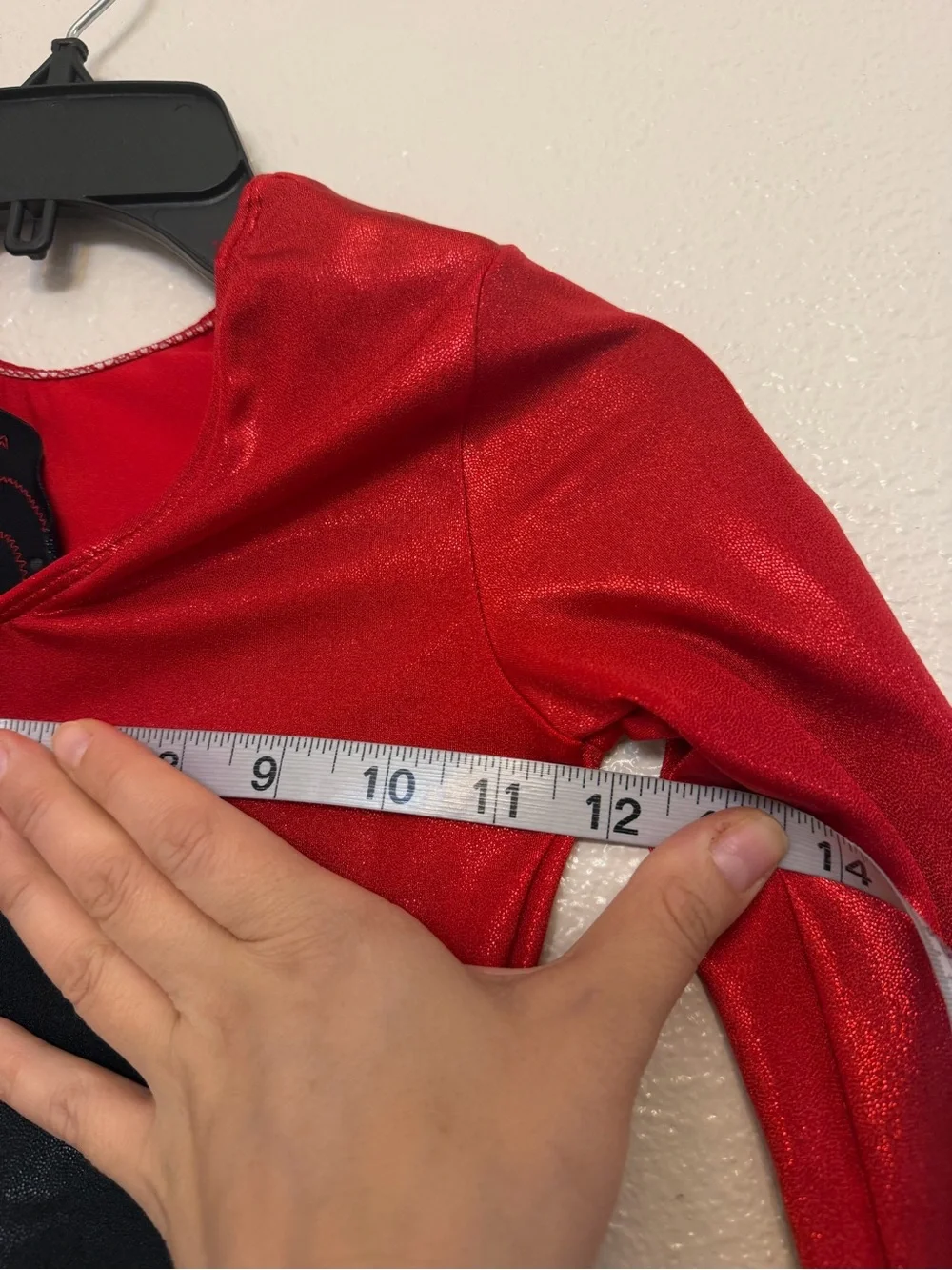 GK elite gymnastics competition leotard long sleeve red black crystals MC-Medium